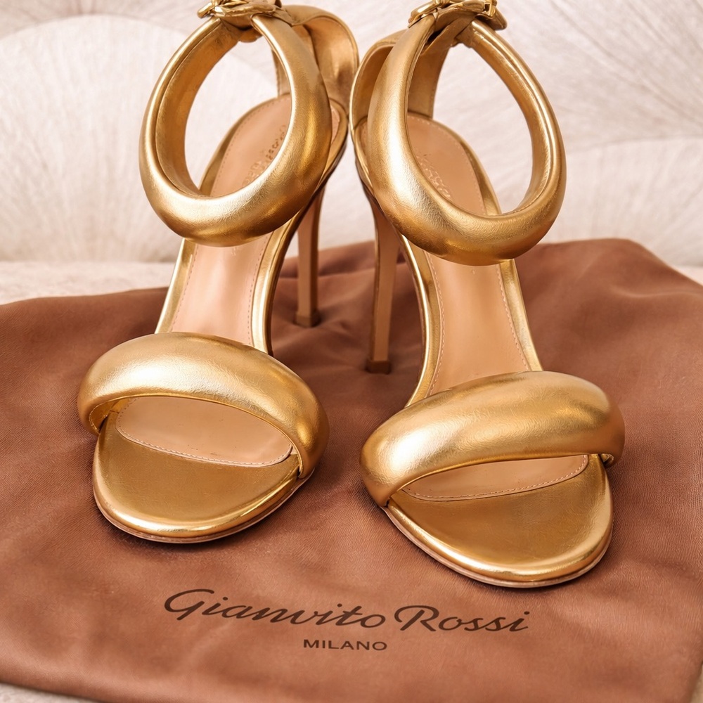 Gianvito Rossi BIJOUX Gold Metallic Nappa Sandals 105mm Heel Size 37.5